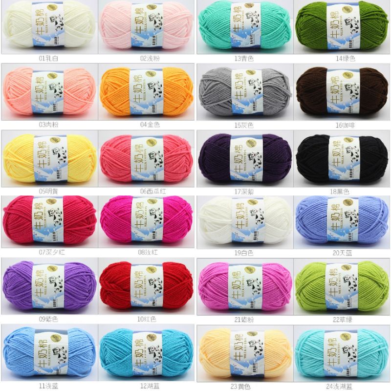 Benang Rajut Soft Milk Cotton 5 Ply Katun Susu Import 50gr