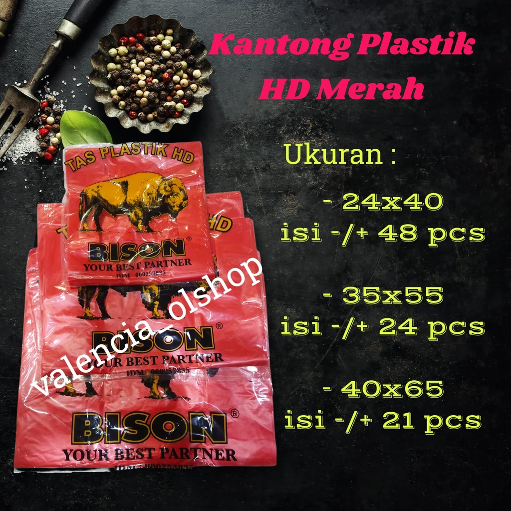 Kantong plastik merah hd merah bison uk 24,35,40