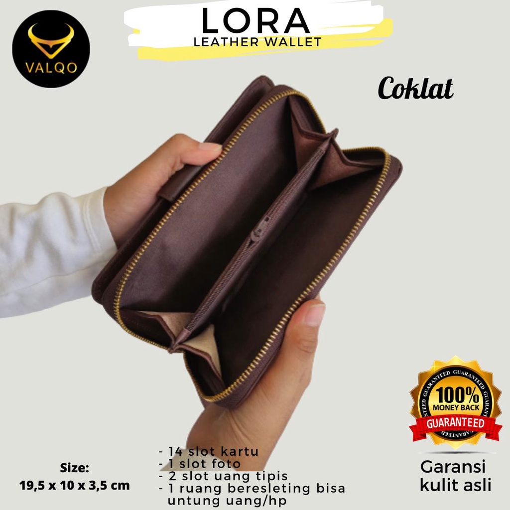 [VALQO] LORA Dompet Kulit Sapi Dompet Wanita Dompet HP 6,7 inch Polos dan Batik