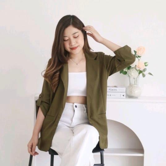 Blazer Wanita Korea Panjang / Blezer Long Crop Casual / Jas Outer Basic Kekinian