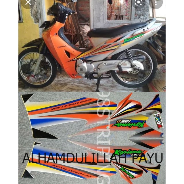 STRIPING KARISMA 125D SILVER ORANGE TAHUN 2004  LIS STANDAR ORI HONDA 125 D OREN STIKER POLET BODY P