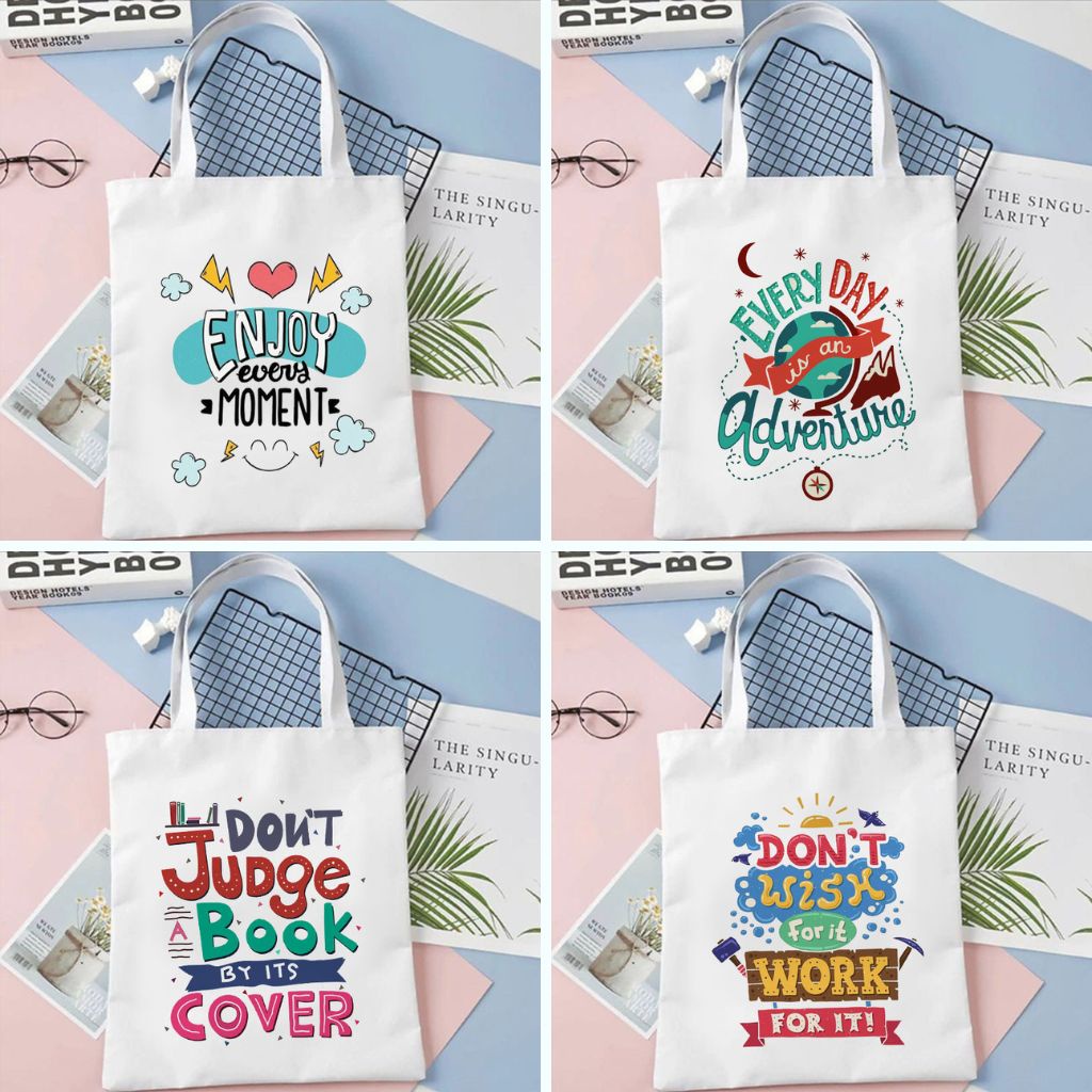Tote Bag Totebag Qoutes Aesthetic Kanvas Wanita Tas Laptop Kerja Buku Sekolah Cewek Motivasi Keren