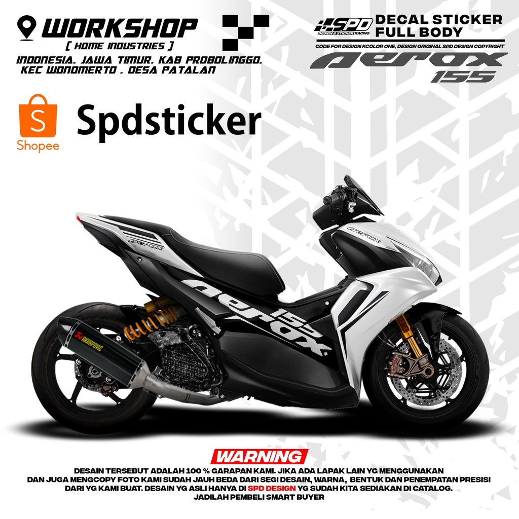 decal stiker aerox 155 black white hitam putih racing keren trend full body