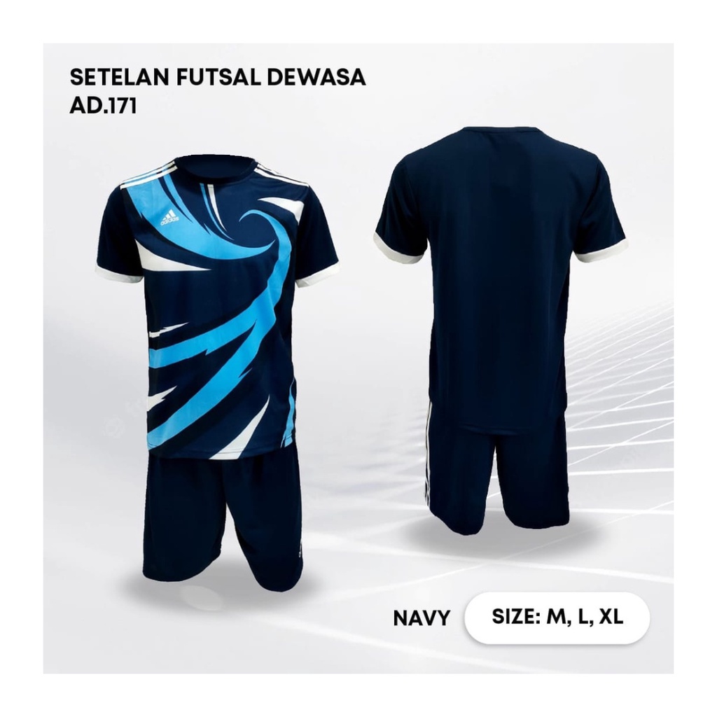 Kaos futsal pria AD171 setelan baju celana sepakbola jersey wanita dewasa t-shirt outfit seragam jarsey kostum olahraga pakaian apparel sport jersy jogging gym tenis hiking casual jersi print custom suit navy blue