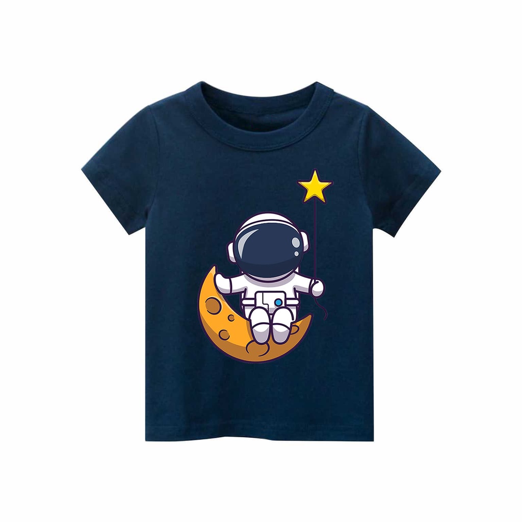 Kaos Anak laki-laki &amp; perempuan motif Astronot bulan &amp; bintang | kaos cotton combed 30s printing | Kaos Distro anak