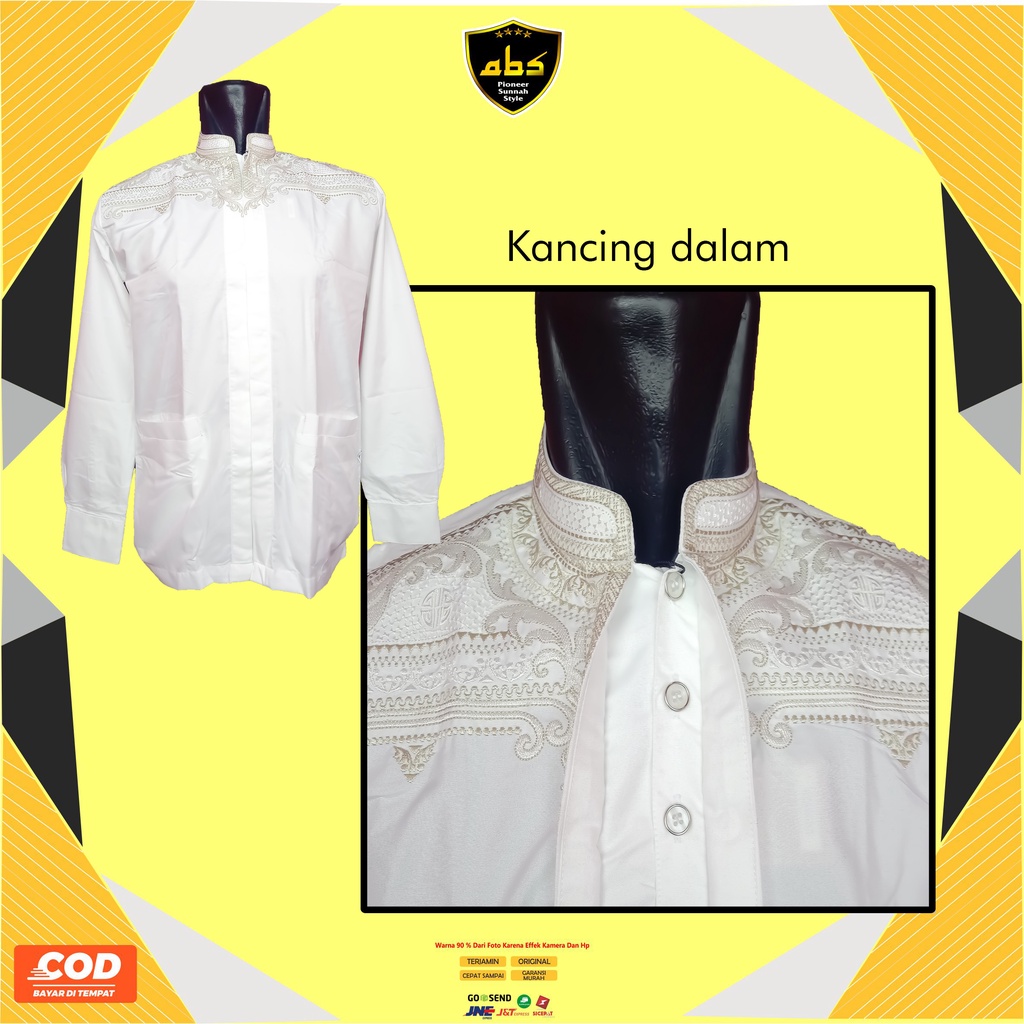 Baju Koko Putih Pria Lengan Panjang Manset Pakaian Muslim Haji Umroh Koko Premium Abu Sulthan