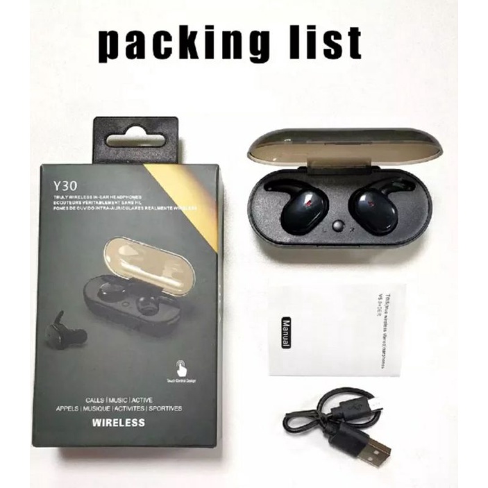 (COD) Y30 TWS Bluetooth Headset Bluetooth TWS Dengan Mikrofon 5.0 Earphone Bluetooth TWS HiFi Stereo Waterproof Earbuds Wireless Earphone Headset with Mic Headphone AH045 - XOBOX