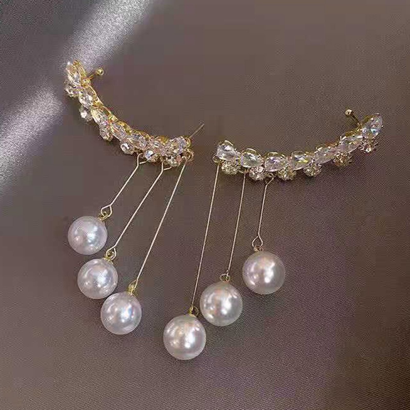 Kepribadian Baru Desain Fashion Zirkon Anting Untuk Wanita Cahaya Mewah Web Selebriti Temperamen Jumbai Perhiasan Anting Mutiara