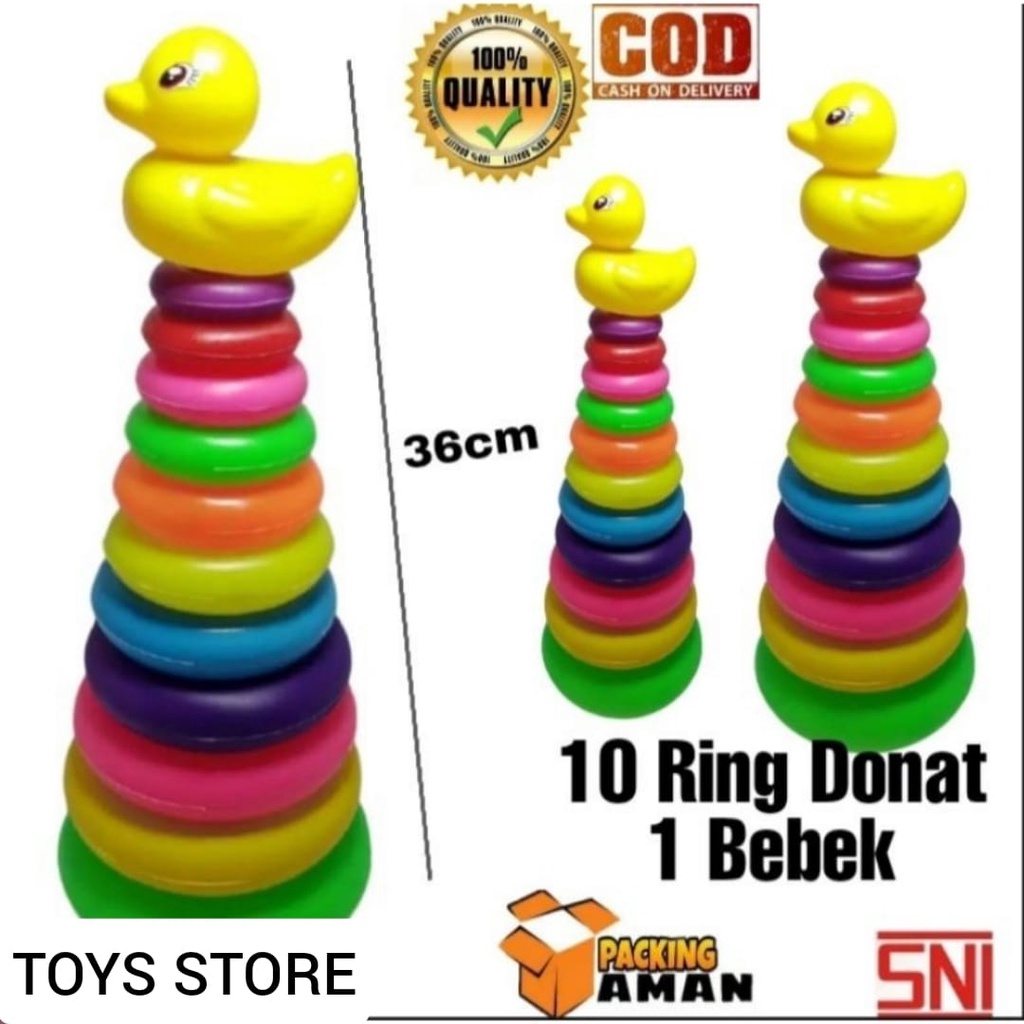 Mainan Edukasi Anak Mainan Donat Susun 10 Ring / Donat Susun Ukuran Besar Plus Bebek Mainan Edukatif