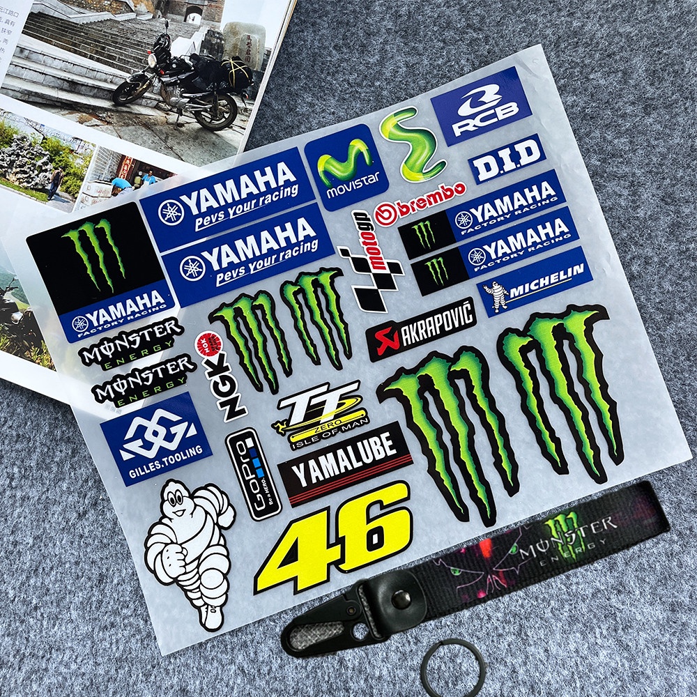 Monster Energy Stiker Anime Helm Decal Rock Star Glossy Film Anti Air PVC Hias Aksesoris Motor Untuk HONDA YAMAHA KAWASAKI DUCATI