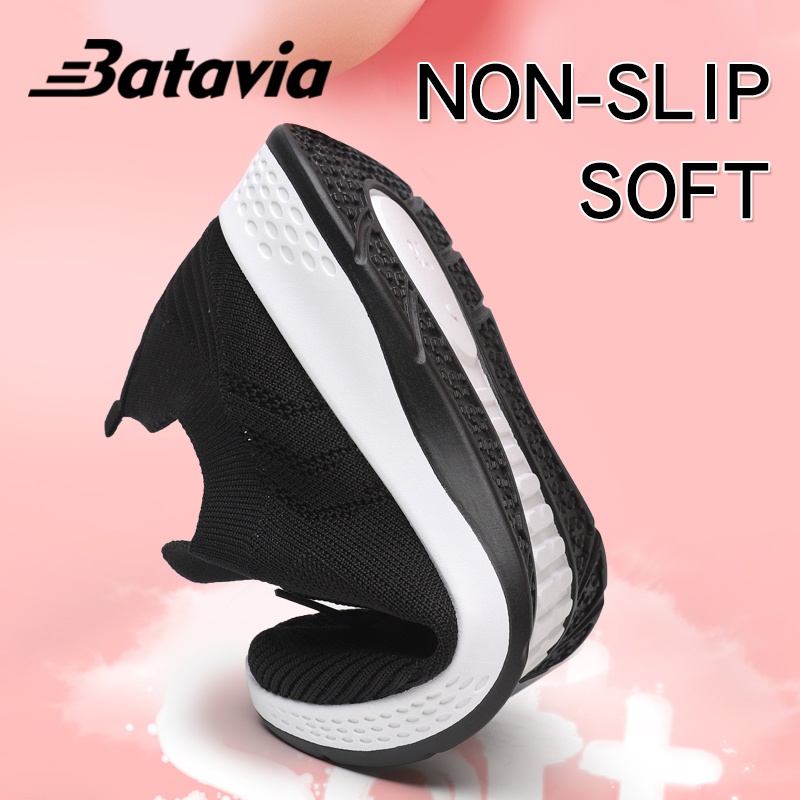 （COD）Batavia Baru Rajutan Sepatu Wanita Bernapas dan Nyaman Sepatu Olahraga Wanita Lembut Bawah Elastis Sepatu Non-Slip Tahan Aus Sepatu Joging Sepatu Berjalan Sepatu Sekolah Wanita N33 N6