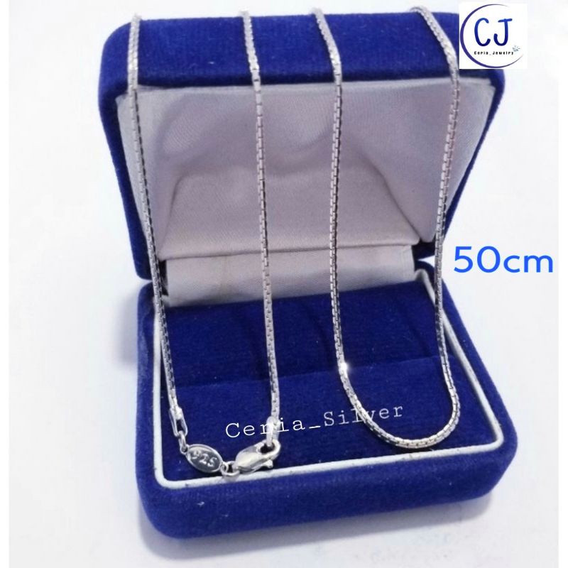 Kalung Perak Pria Wanita Silver Asli 925 Lapis Emas Putih Italy Santa 50cm - Kalung Pria Wanita Anti Karat - Kalung Perak Asli 925 Lapis Emas Putih Wanita