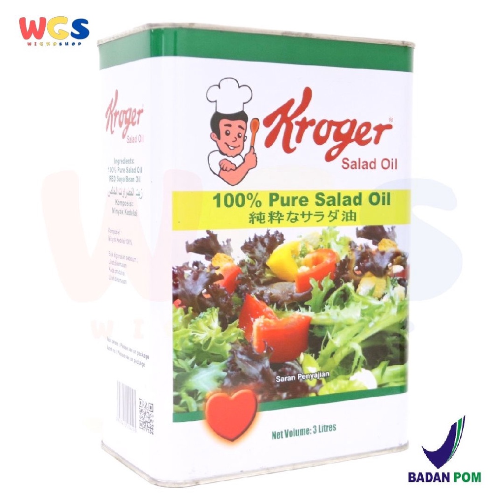 Kroger 100% Pure Salad Oil Soya Bean Oil 3 ltr - Minyak Kedelai