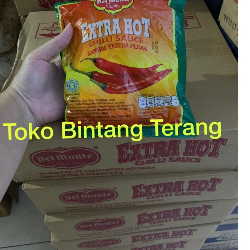 

➾ Delmonte Saos Sambal Extra Hot Sachet Stick 1 Dus isi 20 pak x 24 stik ❉