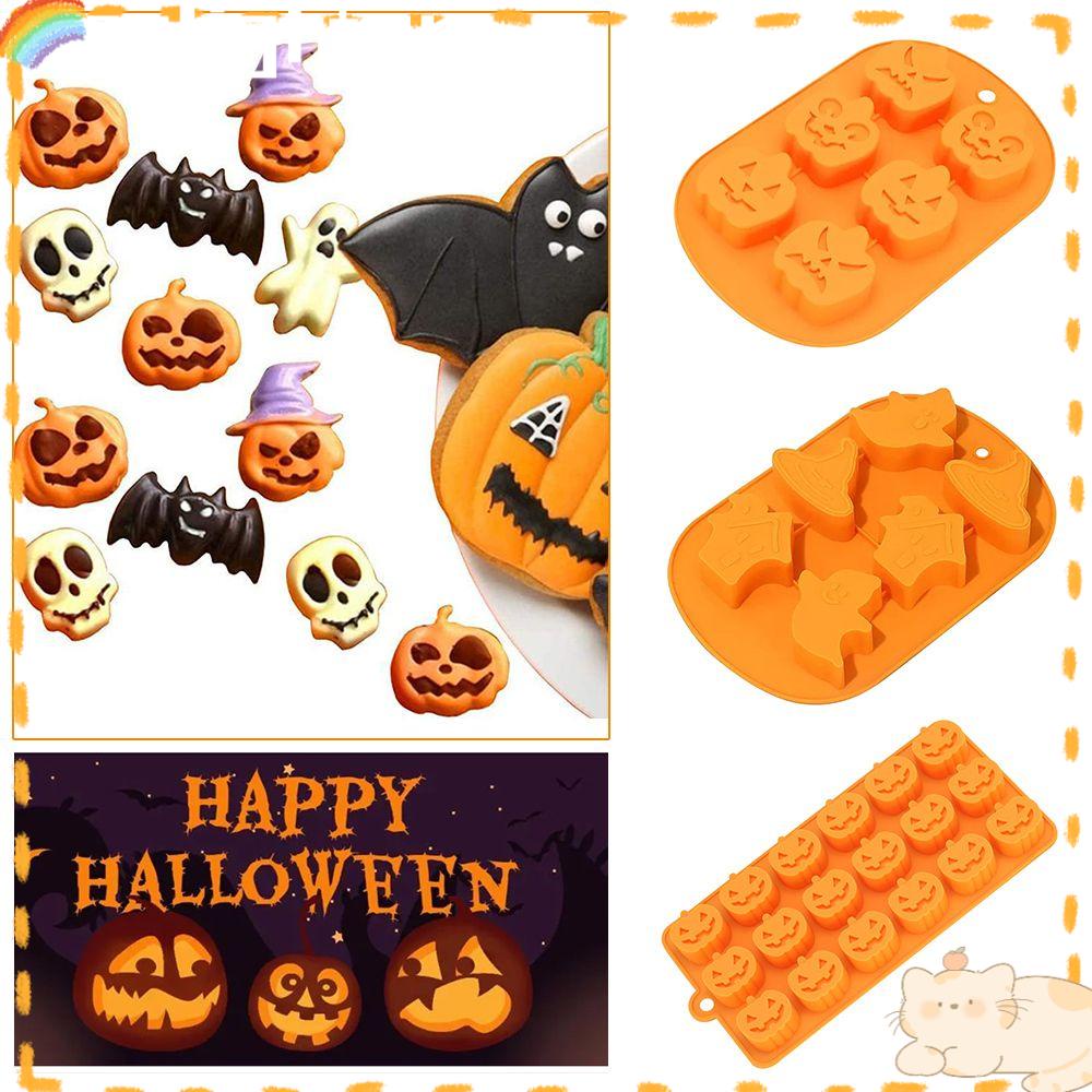 Solighter Halloween Cetakan Coklat Rumah Buatan Tangan Membuat Kue Ice Tray DIY Craft Pumpkin Bat Skull