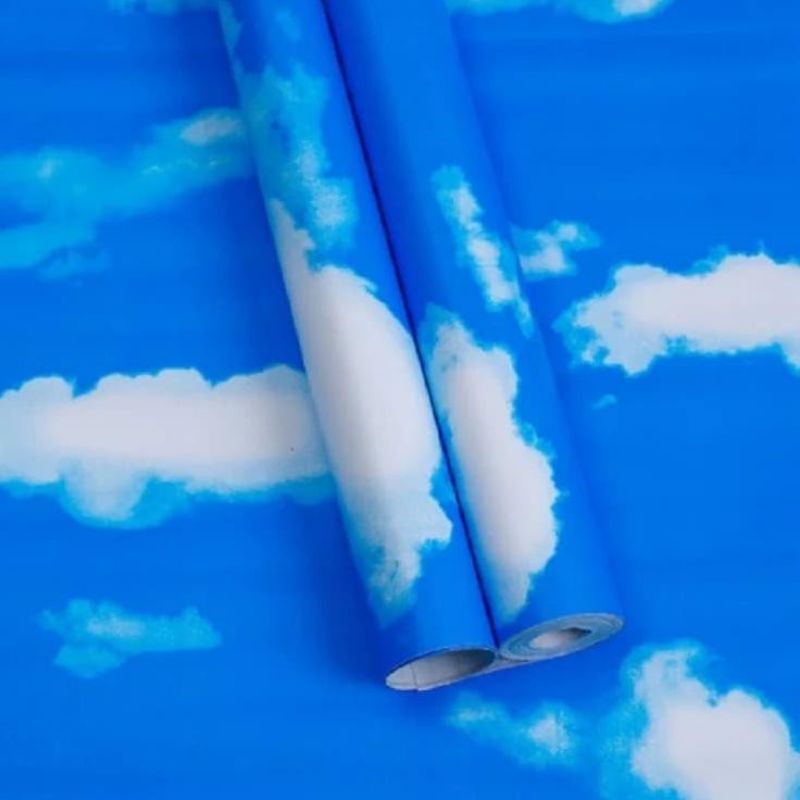 Wallpaper Stiker Dinding Karakter Anak Warna Biru Motif Awan Putih Mewah Cocok Untuk Dekorasi Kamar 