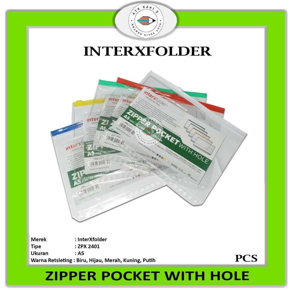 

INTERXFOLDER - Plastic Zipper Pocket With Hole A5 - ZPX 2401 - PCS