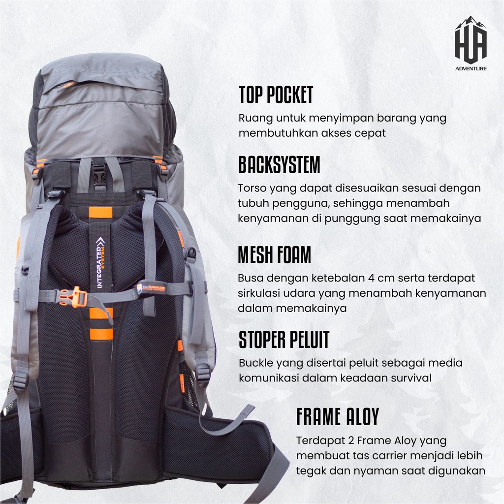 Tas Carrier Zarventure seri Alpine 60+5 liter