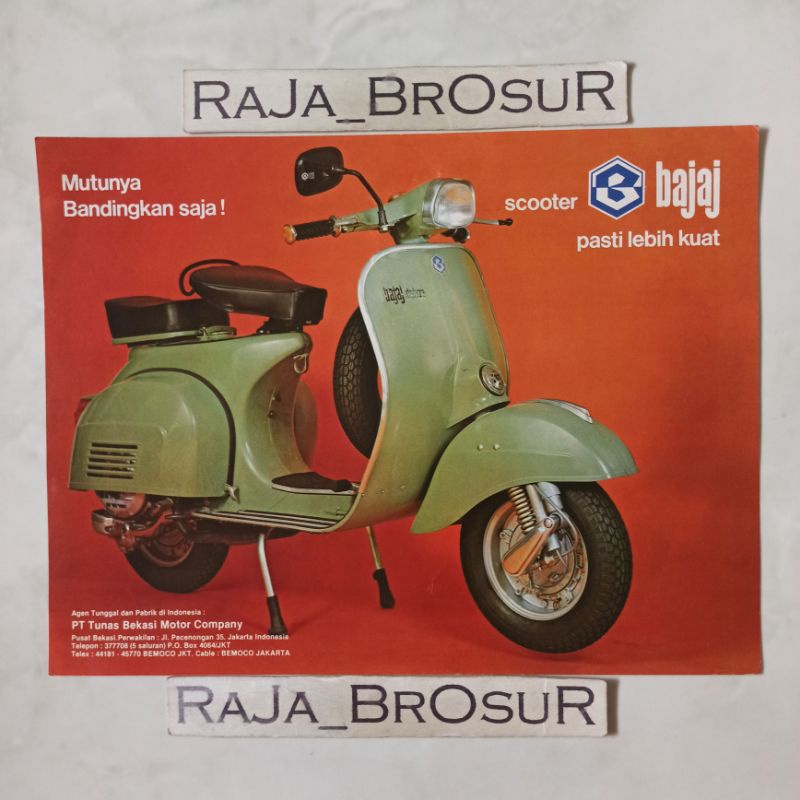 Poster brosur katalog flyer jadul lawas Vespa Bajaj Deluxe/Vespa Bajaj Super 2tak 2T
