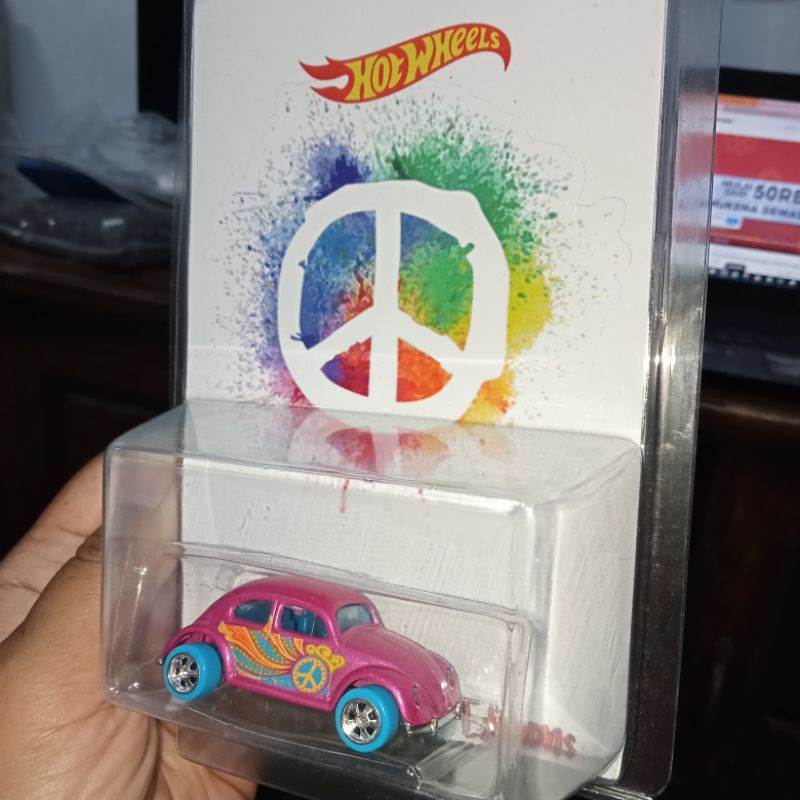 Peace Art Custom Card VW Beetle Love Bugs Rubber Tires Metal Body Chassis Hw Hot Wheels Hotwheels Bd