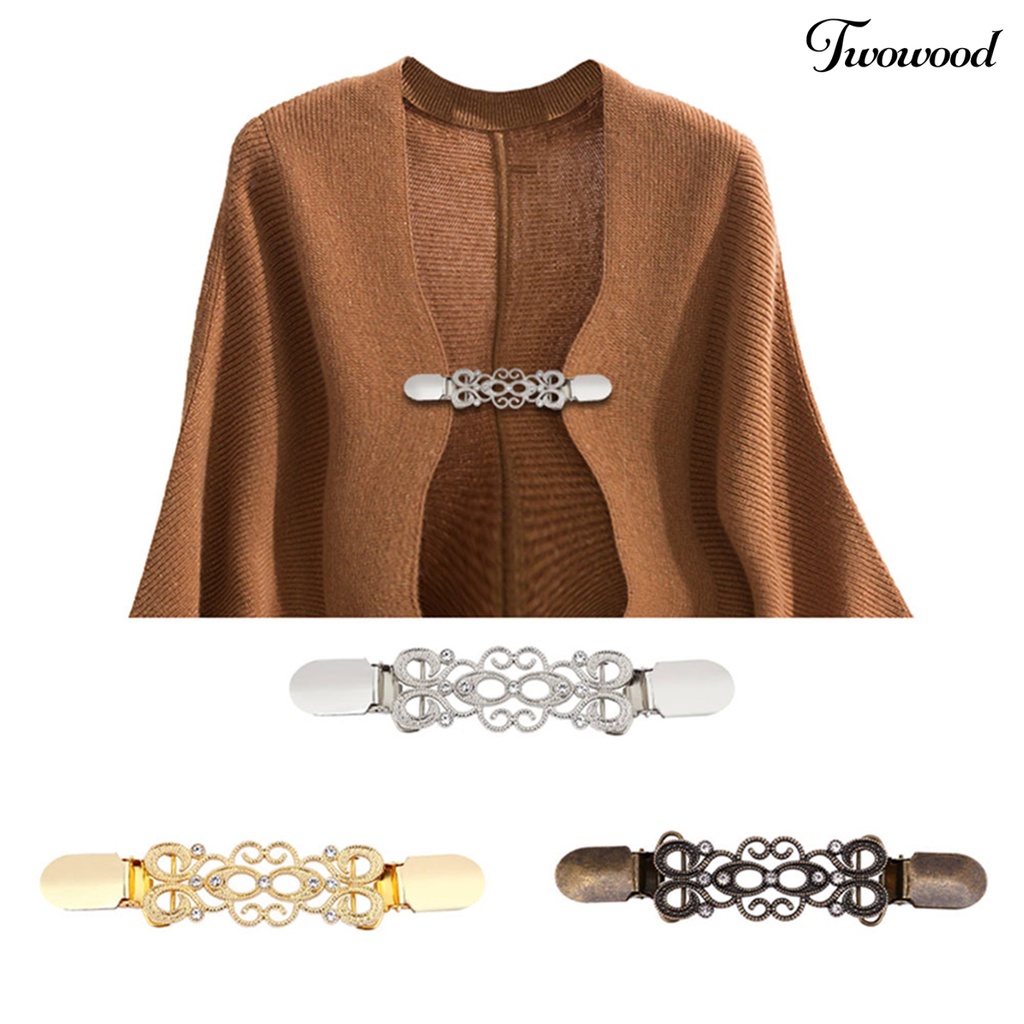 Twowood Collar Clip Stylish Ringan Zinc Alloy Hias Berlian Imitasi Hollow Floral Cardigan Collar Clip Untuk Pesta Pernikahan Pacaran