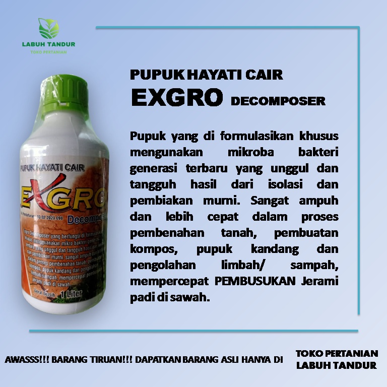 Pupuk Hayati Cair EXGRO Decomposer 1L / Pupuk Bakteri Pengompos / 1 Liter