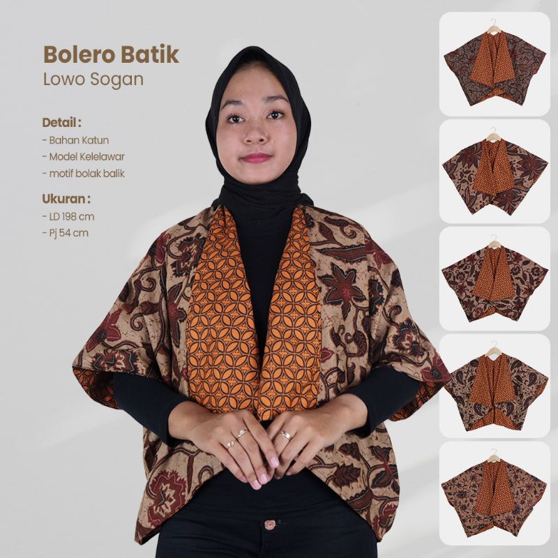 Bolero Batik Sogan Model Kelelawar Motif Bolak Balik - Naira Batik