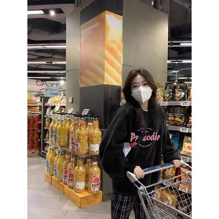 ☎♘☑100% kapas murni leher bulat sweater wanita kebesaran kerumunan kecil high street merek trendi di musim gugur dan musim dingin lembut atas rasa mewah