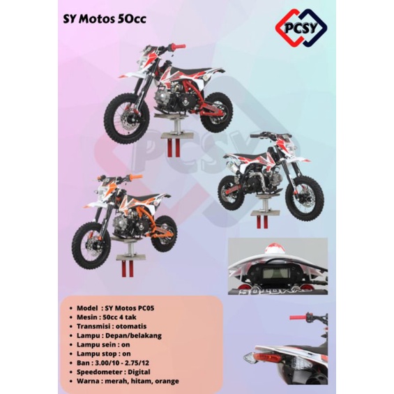 MOTOR MEDIUM TRAIL SY MOTOS 50CC MESIN 4 TAK PAKAI LAMPU DAN SEIN - MAINAN MOTOR CROSS