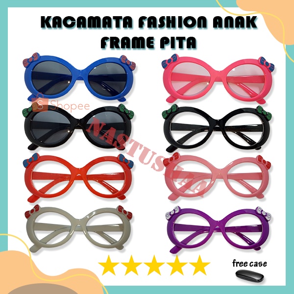 Kacamata Fashion Normal Untuk Anak Perempuan Kacamata Gaya Kids Bingkai Lonjong Variasi Pita FREECASE