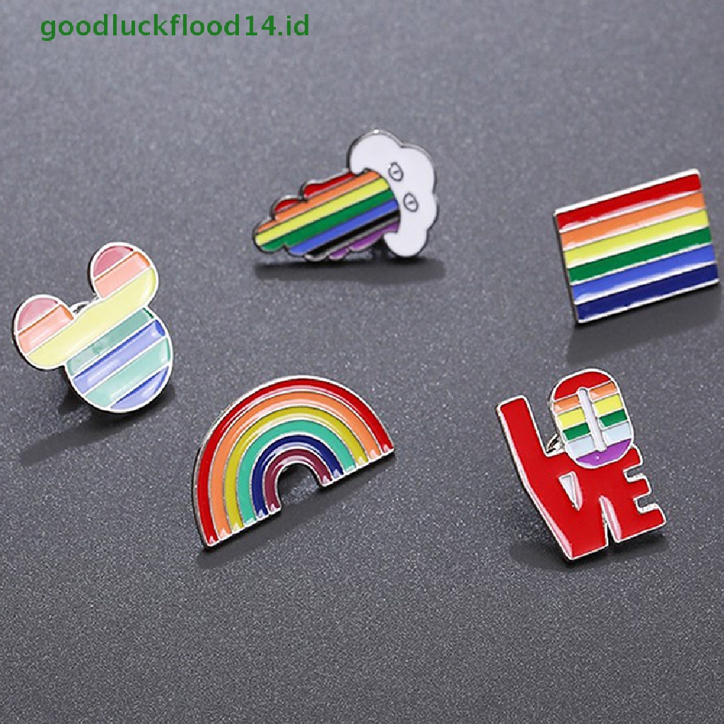 [GOOGFOUR] Bendera Hujan Enamel Bros Enamel Pin Lucu Jantung Bros Lencana Ransel [TOP]