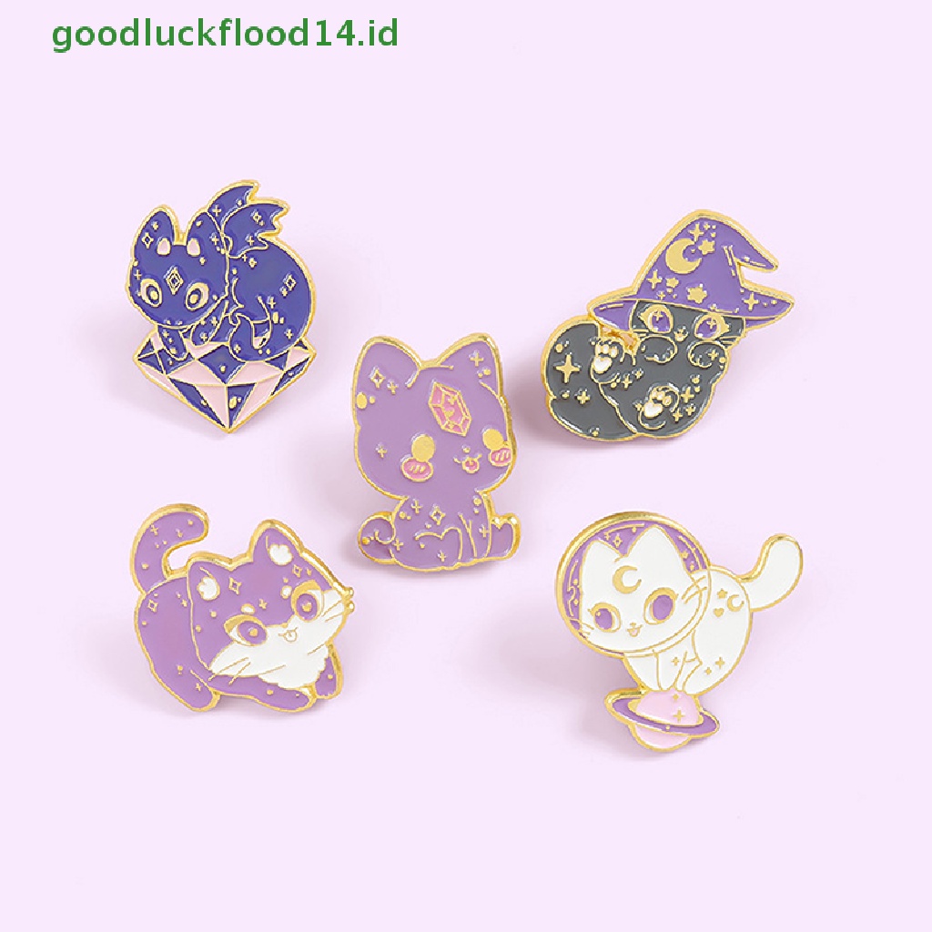 [GOOGFOUR] Bulan Langit Berbintang Kucing Enamel Pin Ungu Topi Penyihir Penyihir Antariksa Kucing Kitten Bros [TOP]