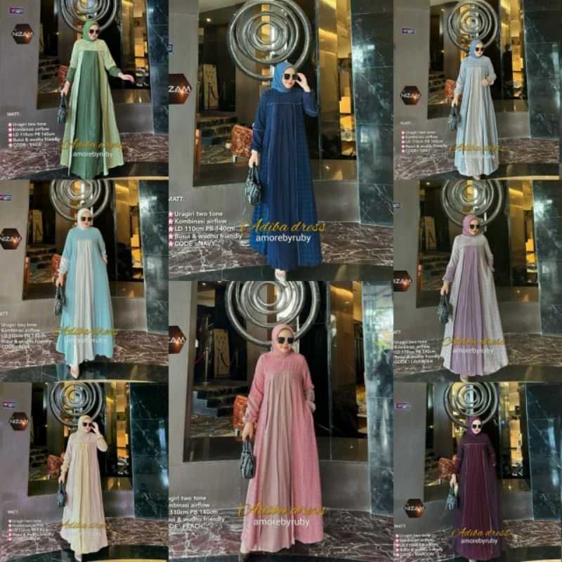Adiba Dress Bahan Uragiri two tone kombinasi Airflow Busui
