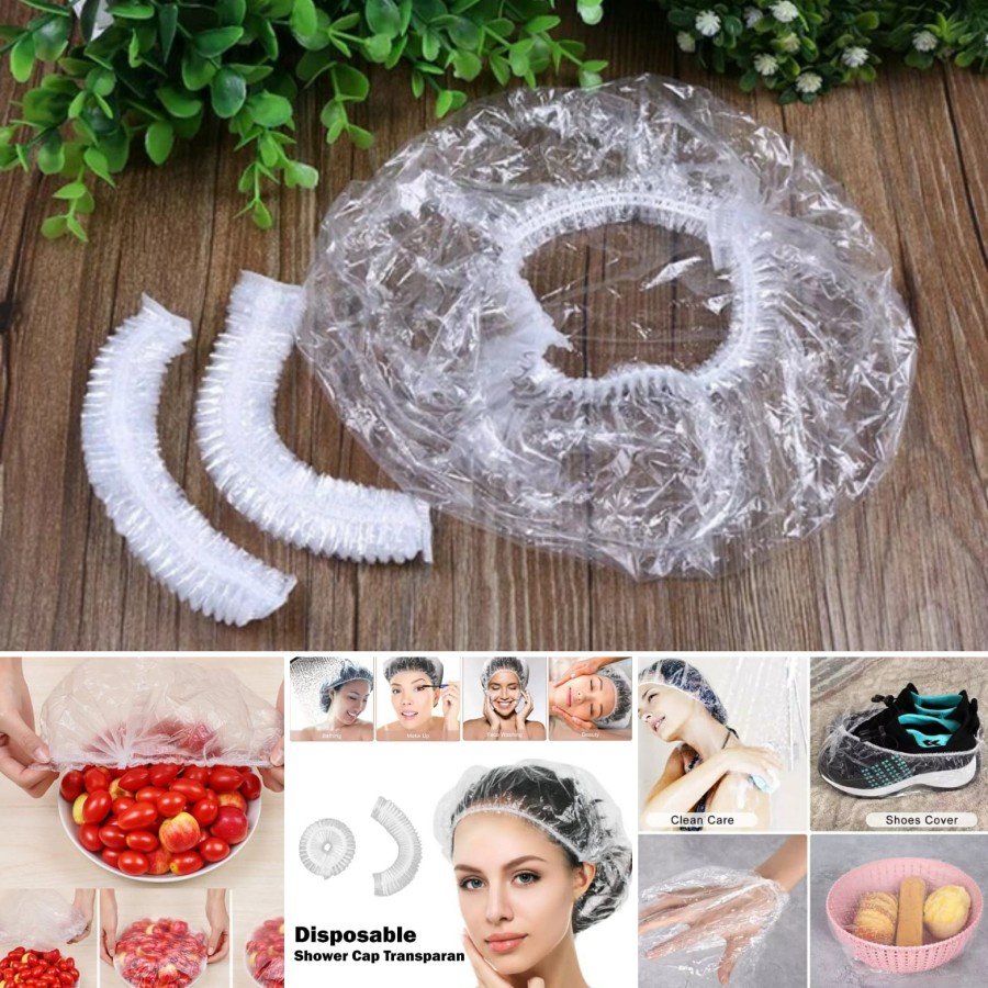 shower cap polos plastik penutup rambut kepala bening transparan pelindung mandi makanan sepatu waterproof anti debu air basah nurse hair plastic pelastik cat rambut amenities hotel murah perawatan creambath