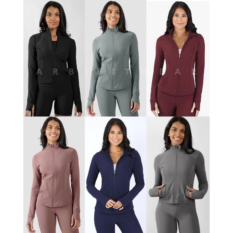 90 Degree Ribbed Crop Jacket | Baju Kaos Atasan Olahraga Wanita Lengan Panjang Gym Fitness Yoga