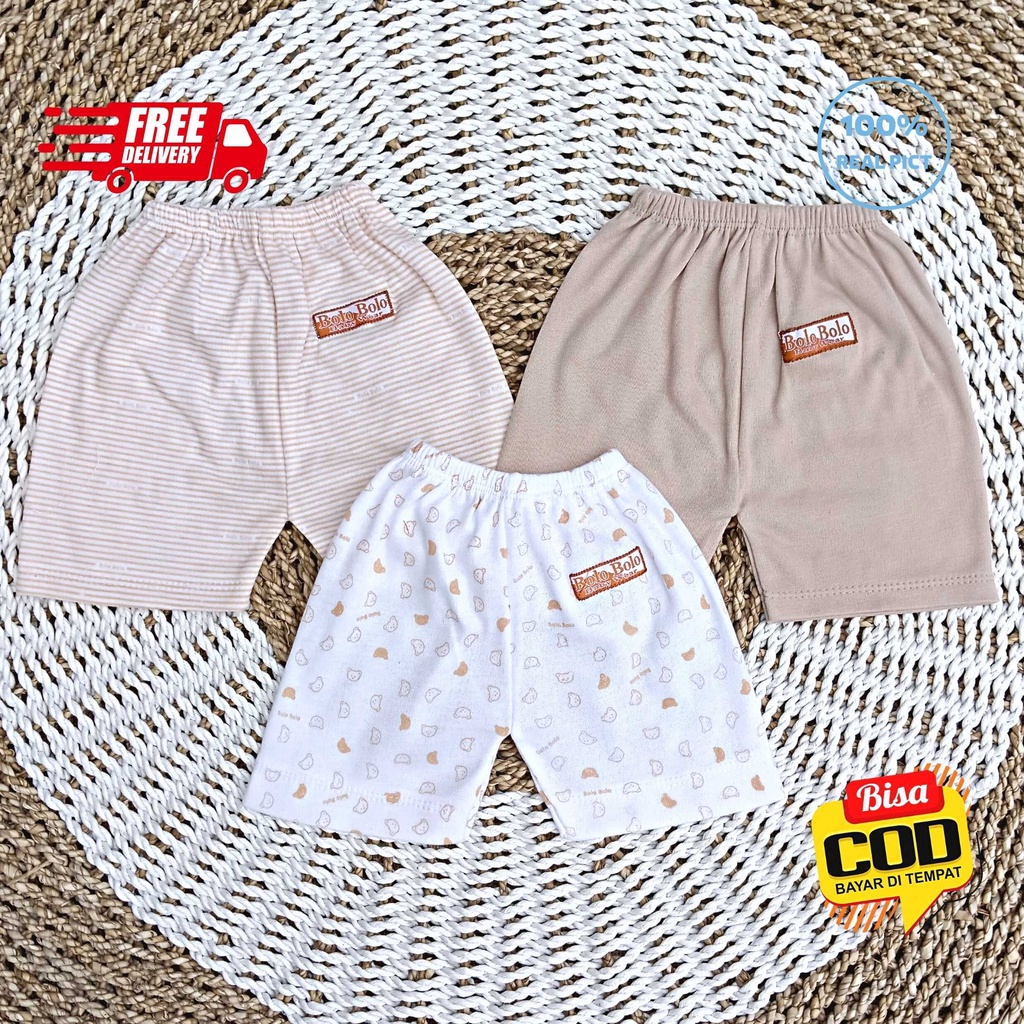 SALE 7.7 Serian Coklat Susu - 3 pcs Celana Pendek Bayi Baru Lahir 0 - 3 Bulan Coklat Susu merk SNI Bolo - Bolo