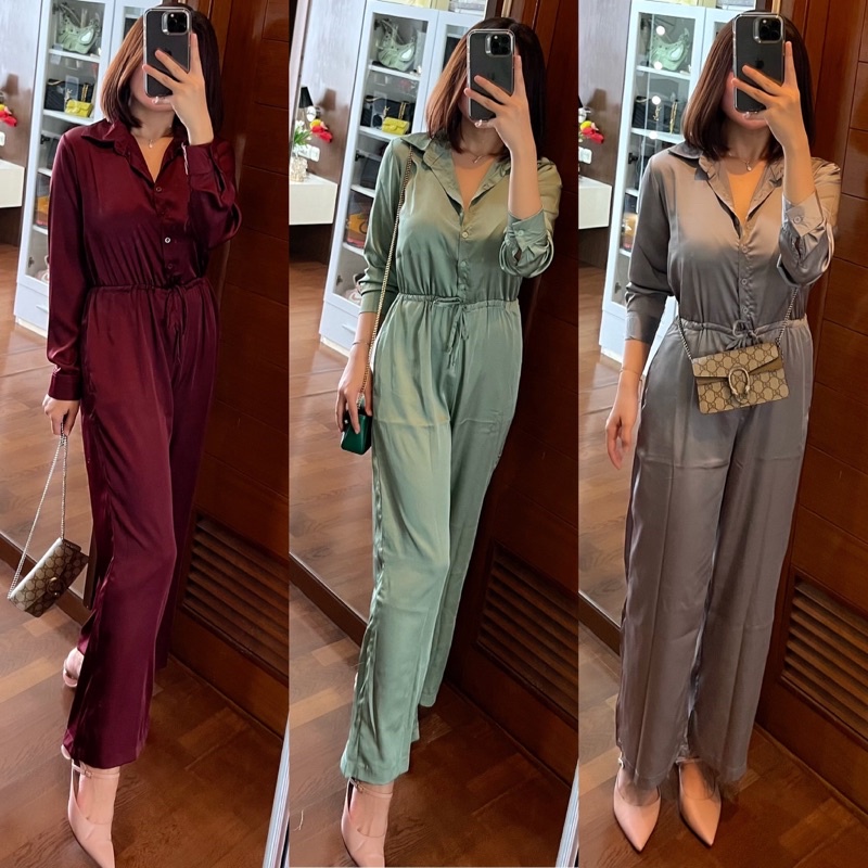 JUMPSUIT SILK FULL KANCING HIDUP JUMPSUIT MEWAH BUSUI FRIENDLY