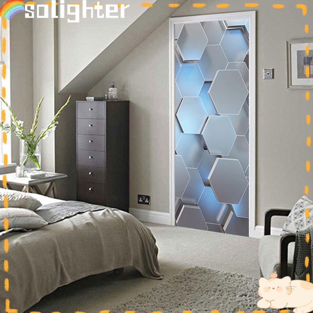 Solighter Stiker Pintu PVC Dekorasi Rumah Decals Self Adhesive Geometri Foto