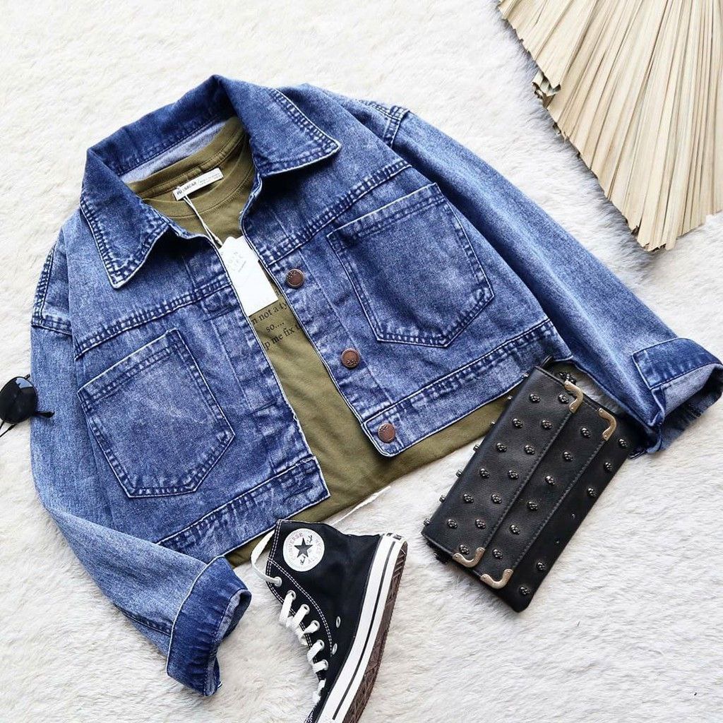 TERBARU Jaket Jeans Wanita Crop Denim Tali Belakang Kekinian Terbaru