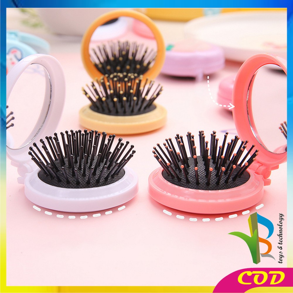 RB-C767 Cermin Sisir Bulat Lipat Kaca Ala Korea Sisir Compact 2IN1 Anti Kusut Motif Karakter Lucu / Sisir Lipat Bulat Cermin Portable