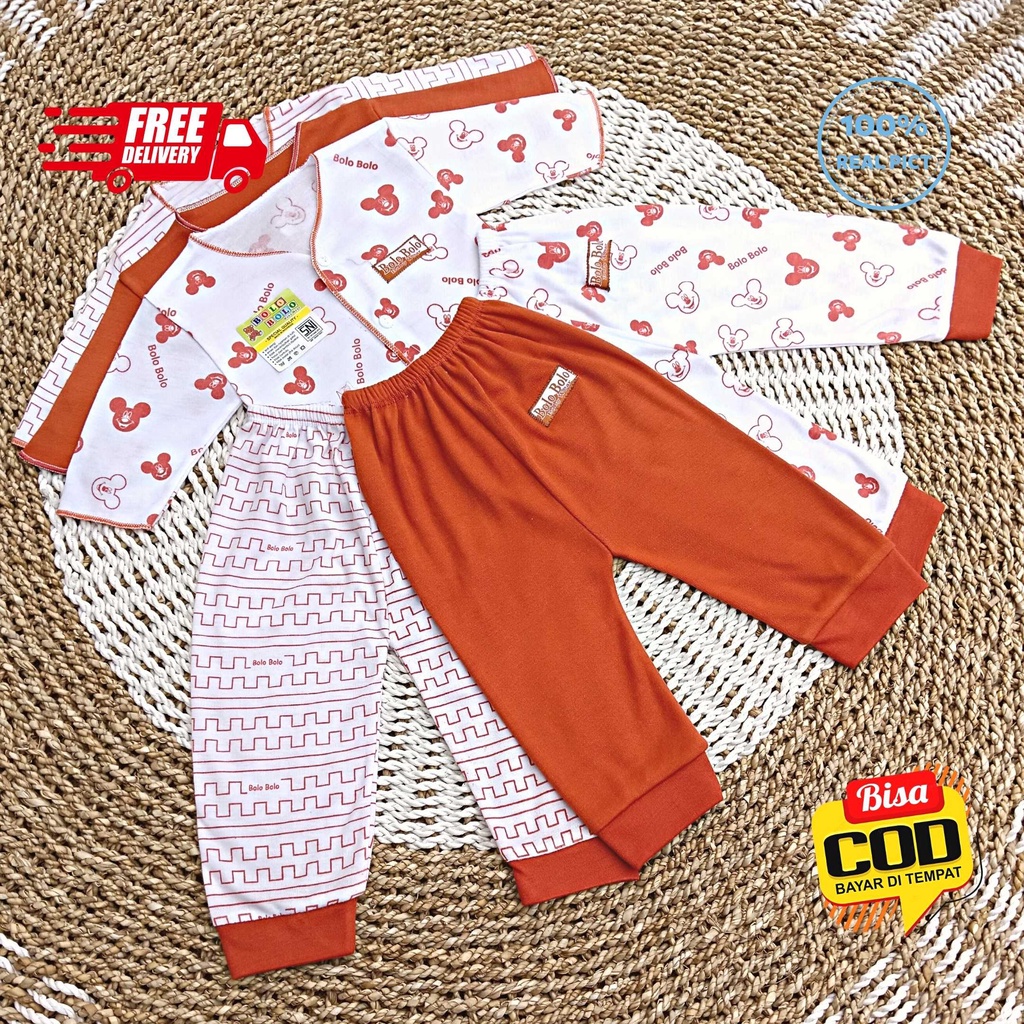 SALE 7.7 Serian Merah Bata - 3 Stel Setelan Baju Bayi Tangan Panjang Celana Panjang Bayi 0 sd 3 Bulan BRICK RED SERIES merk SNI Bolo - Bolo