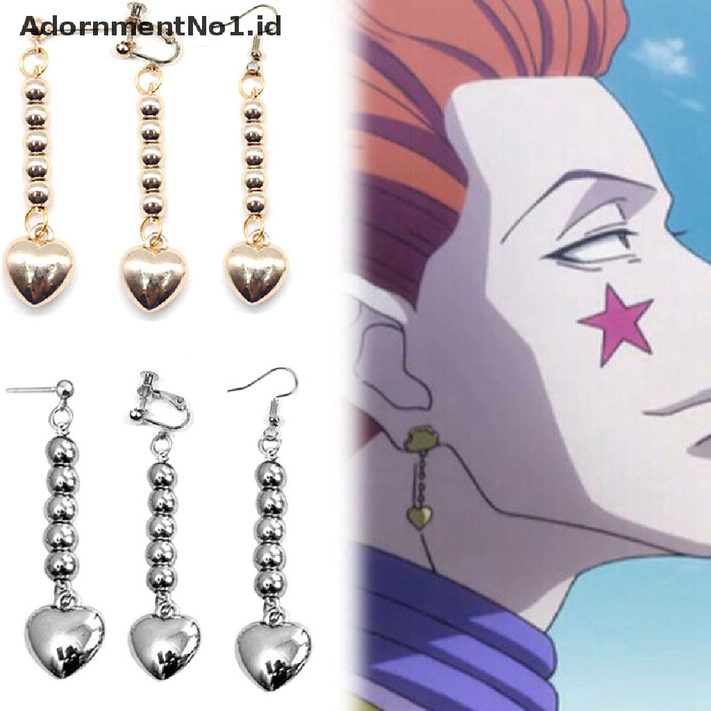 [AdornmentNo1] 1pasang Anime HUNTER Hisoka Earrings Ear Clips Heart Round Bead Earrings Hadiah Kostum Cosplay Prop Drop Earring Anime Perhiasan Fans Gift [ID]