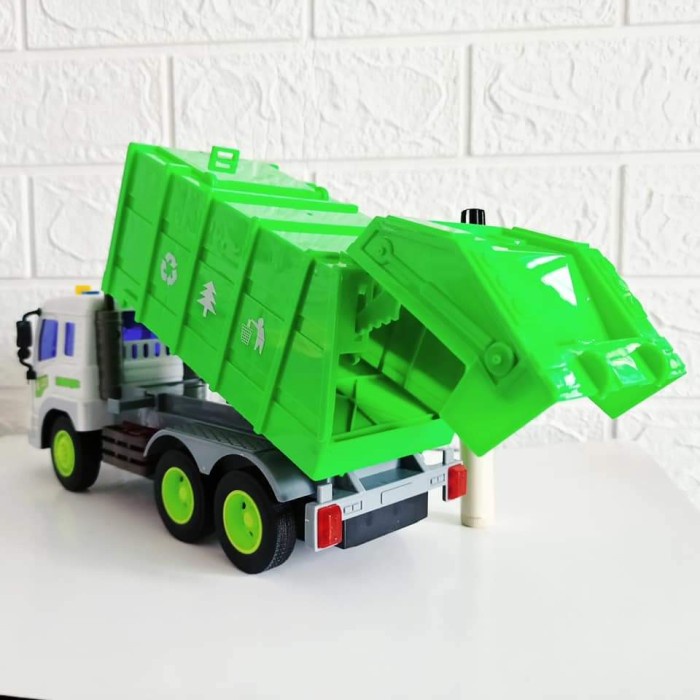 MAINAN ANAK MOBIL TRUK SAMPAH HIJAU PUTIH BISA BUNYI MENGGUNAKAN BATER TERLARIS