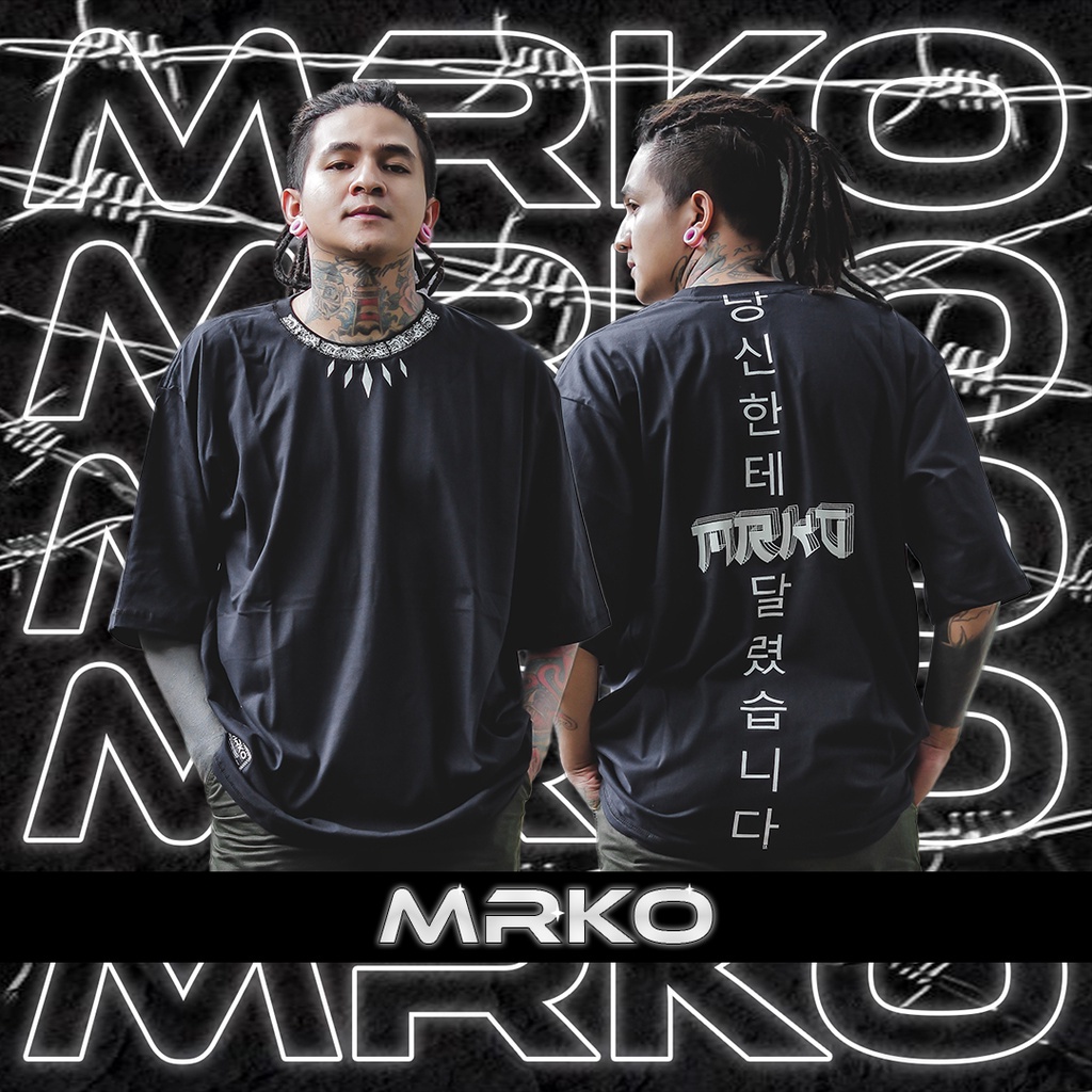 Kaos Oversize Oversized T Shirt Pria Wanita Unisex Distro Original Streetwear Cotton Combed 20s Sablon Plastisol Rubber Ink Dewasa Keren Murah Berkualitas Premium Cowok Cewek WARNA HITAM MRKO OVERSIZE009