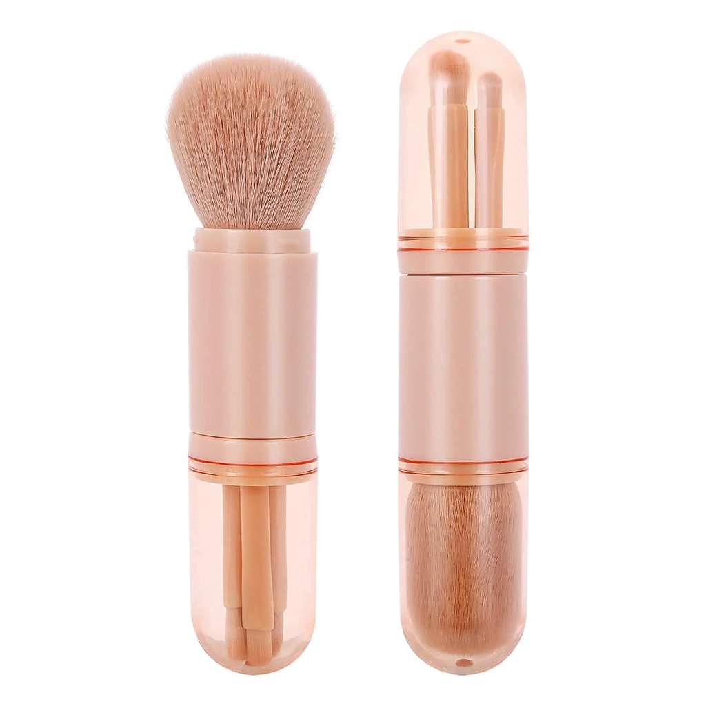 Makeup Brush Set 4-In-1 Portable Telescopic Traveling Makeup Brush Kit