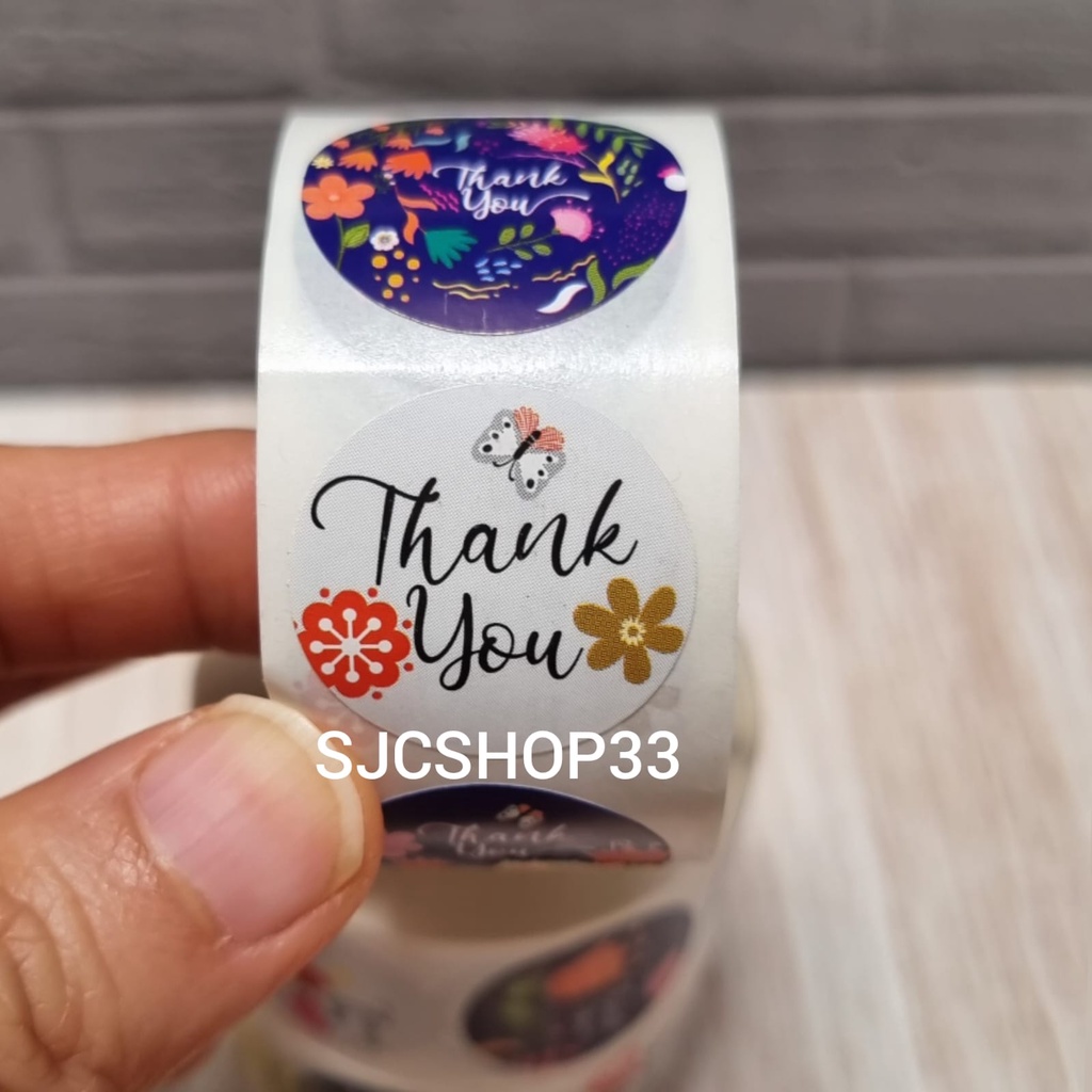 

1 roll isi 500 pcs sticker label thank you flower bee set ukuran 2,5cm
