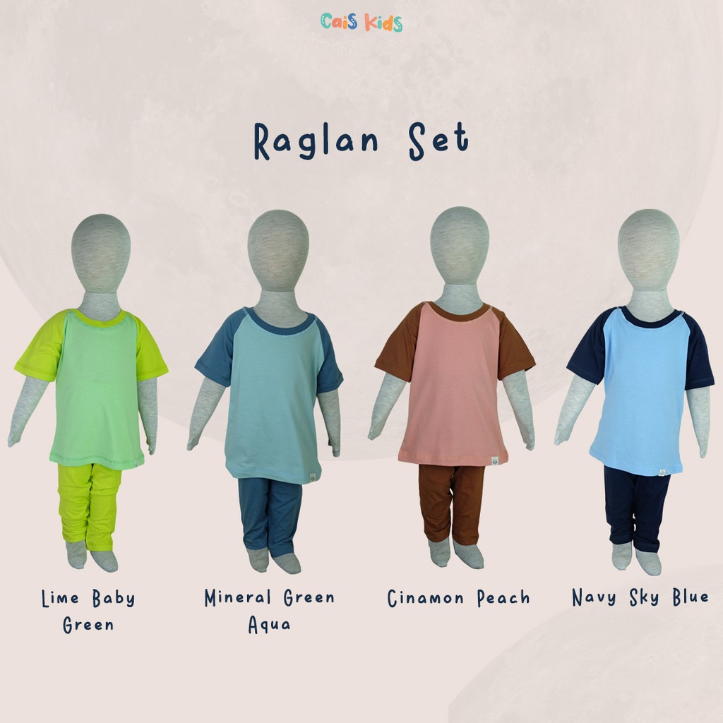 Setelan anak Raglan laki-laki &amp; baju Piyama perempuan Daily home wear bahan combed 30s by Caiskids