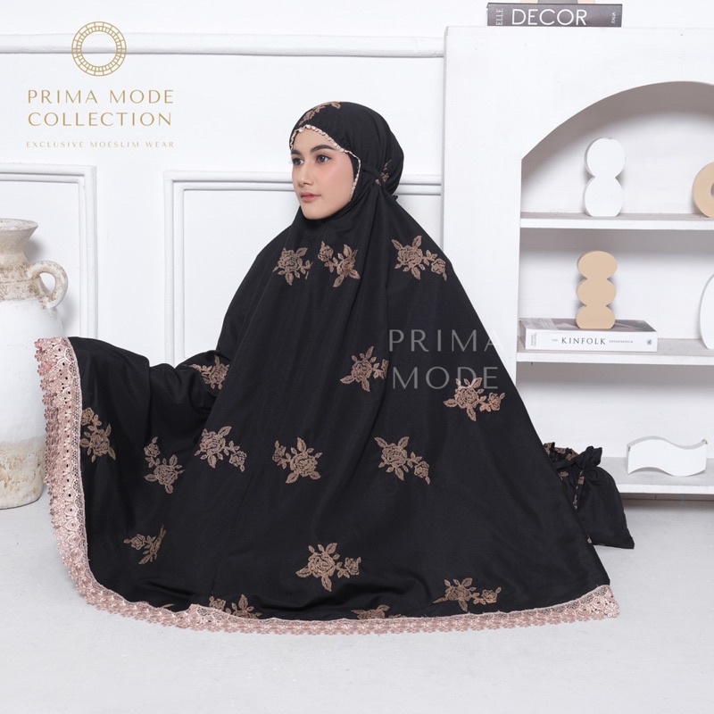 PRIMA MODE - Mukena Dewasa Full Bordir Bunga Rose Strimin Rosalia Premium Renda Katun