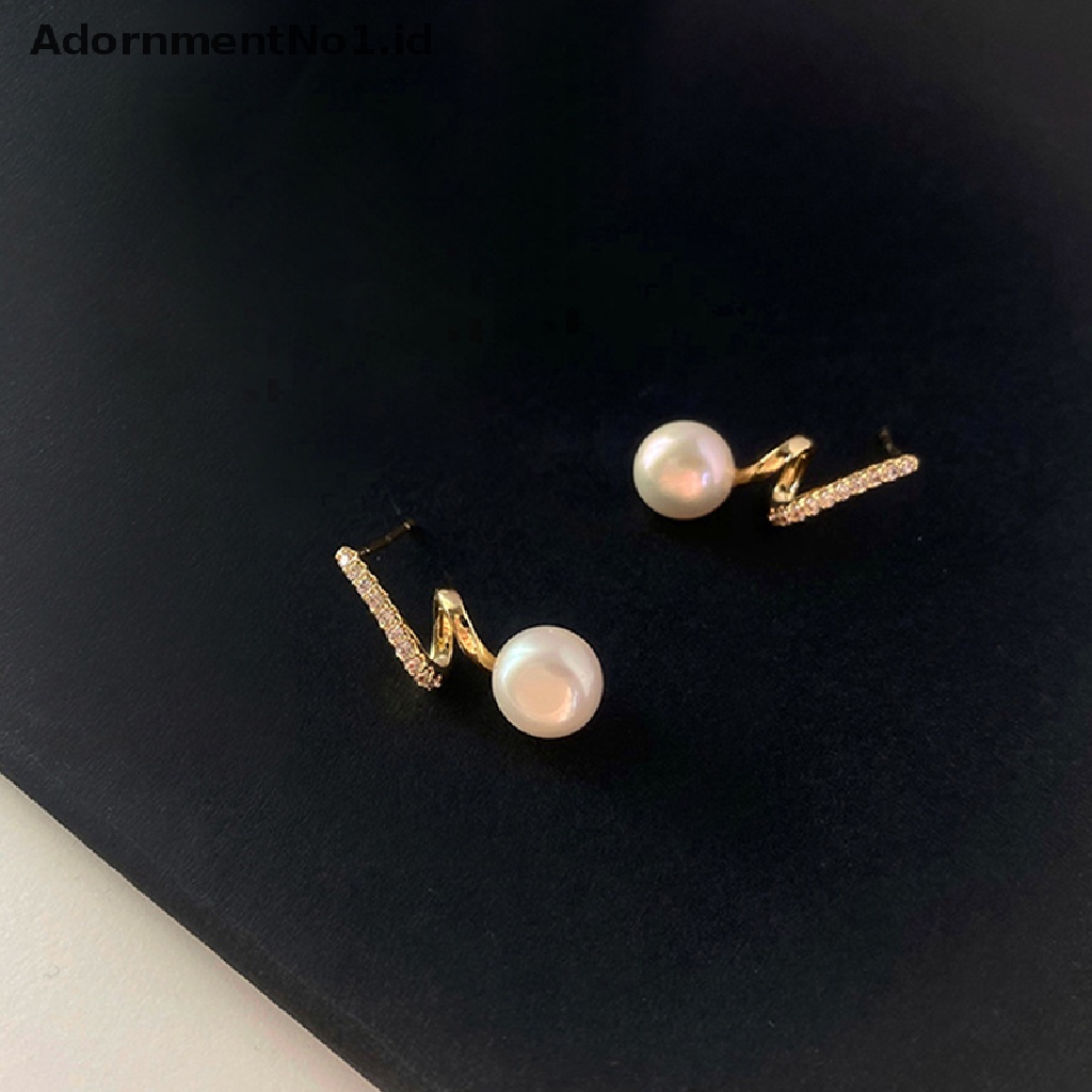 [AdornmentNo1] 1pasang Ins Gaya Korea Bersinar Fashion Anting Mutiara Wanita Berlian Imitasi Anting Mutiara Perhiasan Sederhana Earrings Ladies Decoration [ID]