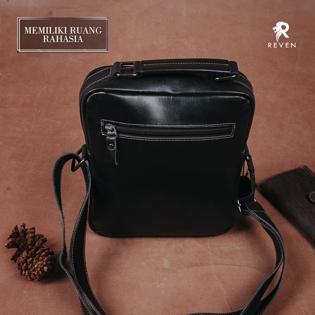 Tas Selempang Kulit Pria Branded Reven Kraken Leather Sling Bag Slempang Bahu Cowok Bahan 100% Kulit Sapi Asli Original Premium